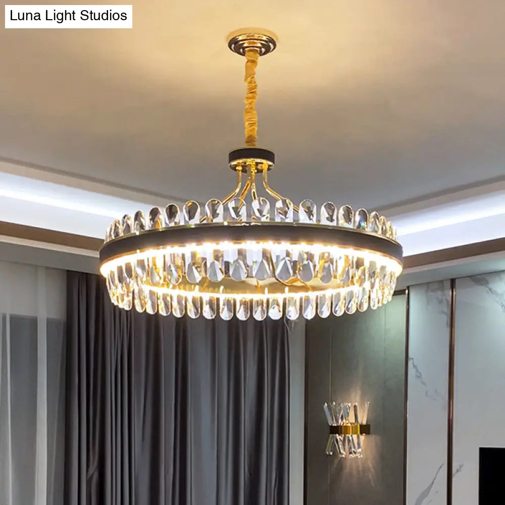 Modern Simplicity Led Chandelier In Gold-Black With K9 Crystal Pendant Light For Living Room