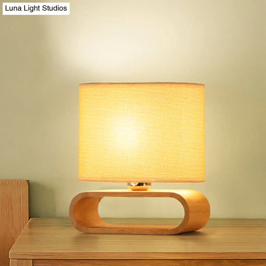 Simplicity Shaded Table Lamp: Fabric Shade 1-Light Night Light For Bedroom With Wooden Base