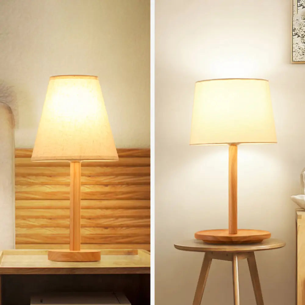 Simplicity Shaded Table Lamp: Fabric Shade 1-Light Night Light For Bedroom With Wooden Base Wood /