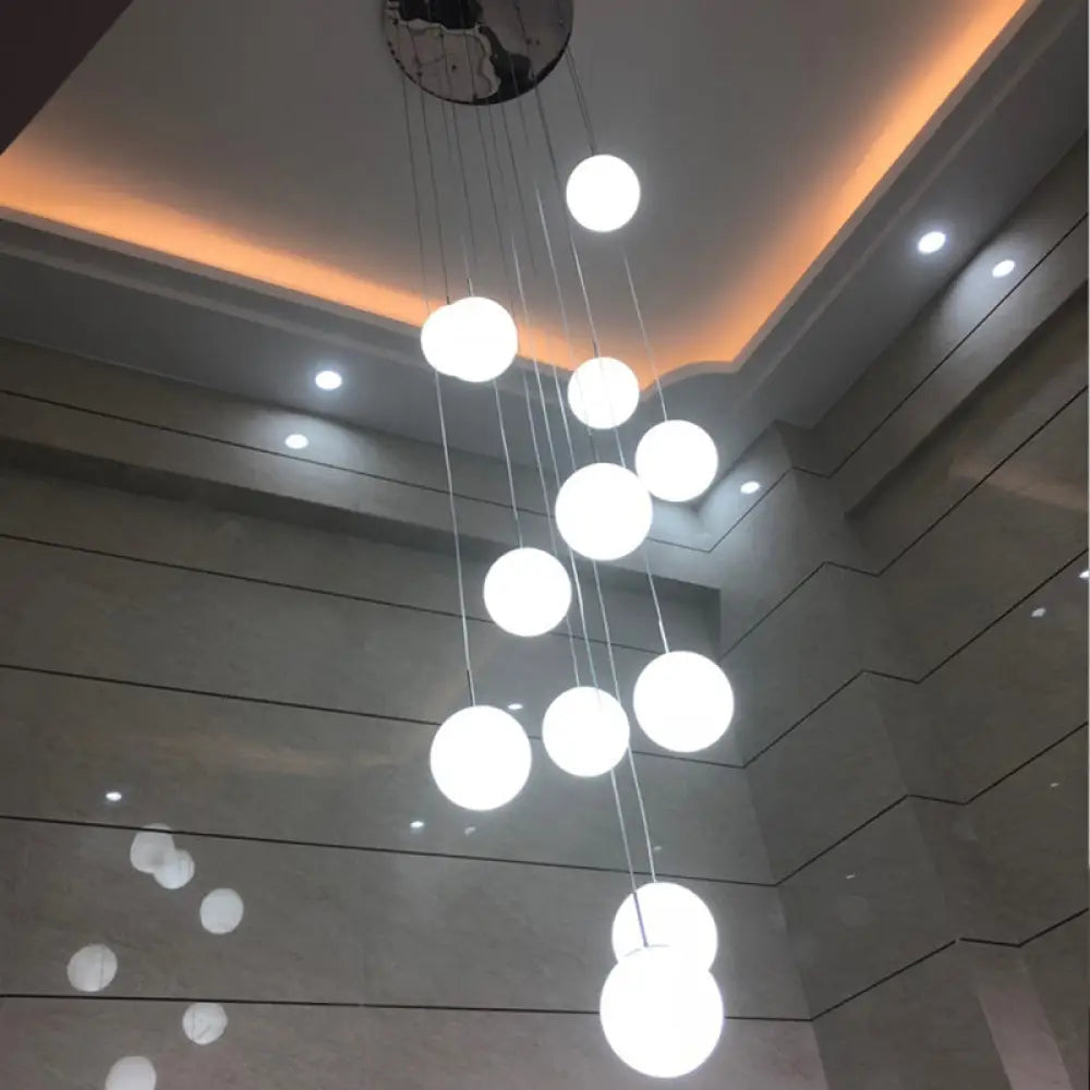 Simplicity Silver Multi Pendant Chandelier - Cream Glass Spherical Ceiling Hang Lamp For Lobby &