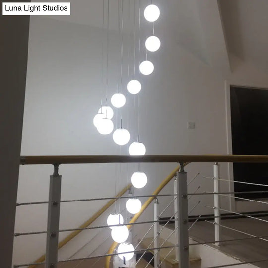 Simplicity Silver Glass Pendant Chandelier - Cream Spherical Design For Lobby Stairs Ceiling Hang