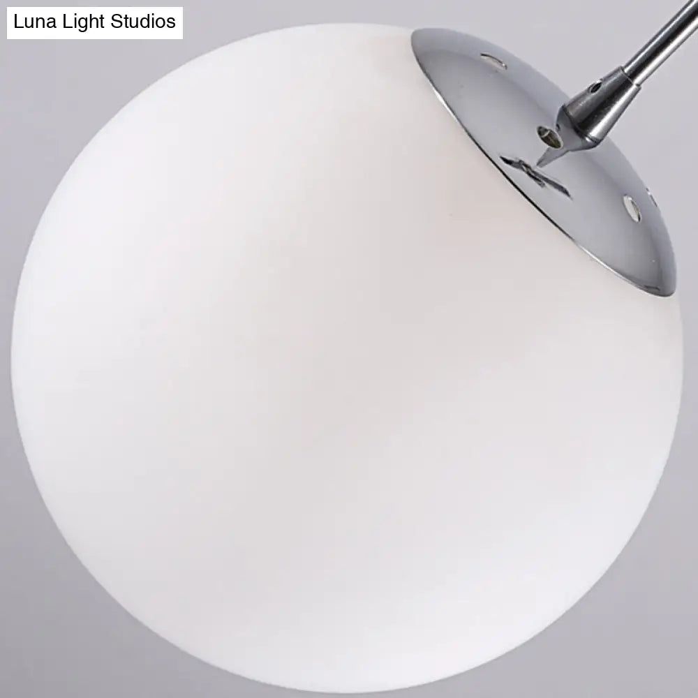 Simplicity Silver Multi Pendant Chandelier - Cream Glass Spherical Ceiling Hang Lamp For Lobby &