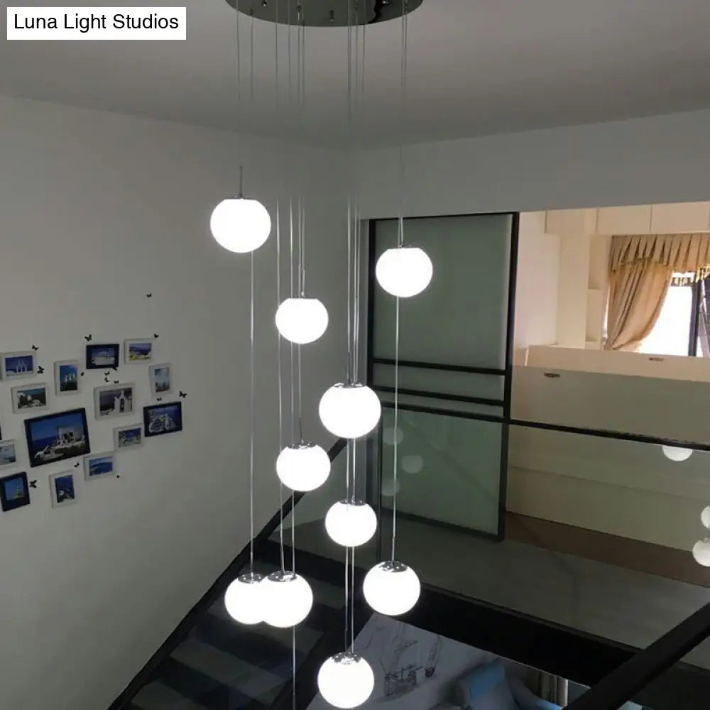 Simplicity Silver Multi Pendant Chandelier - Cream Glass Spherical Ceiling Hang Lamp For Lobby &