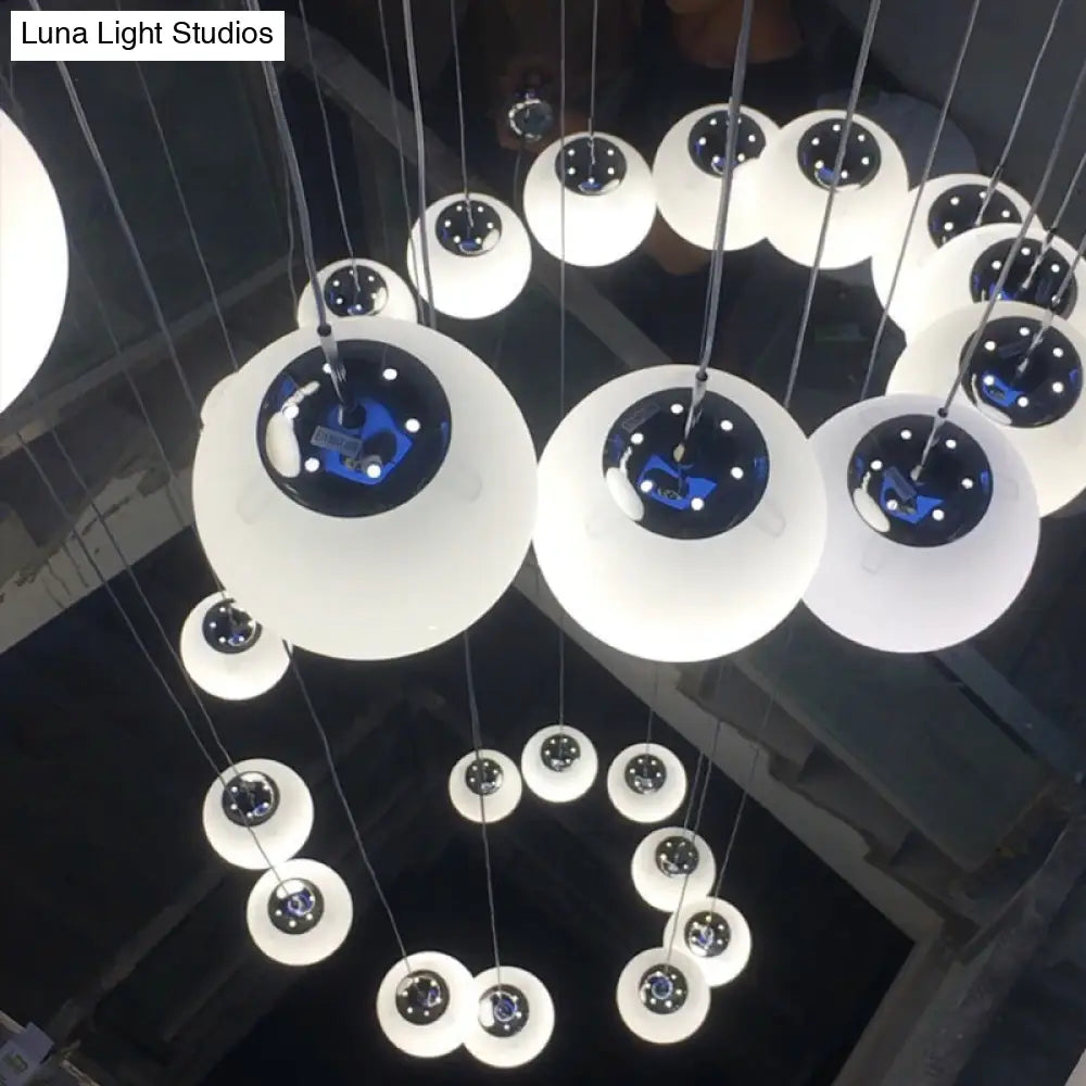 Simplicity Silver Glass Pendant Chandelier - Cream Spherical Design For Lobby Stairs Ceiling Hang