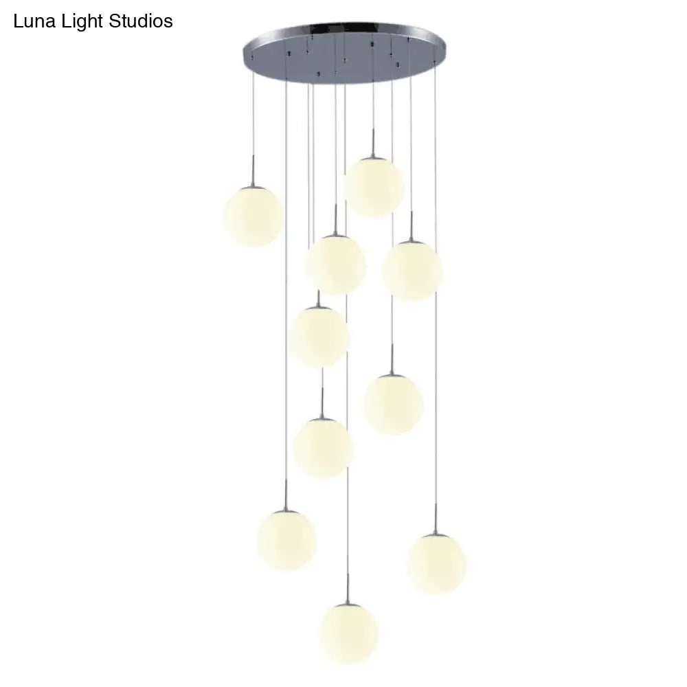 Simplicity Silver Multi Pendant Chandelier - Cream Glass Spherical Ceiling Hang Lamp For Lobby &