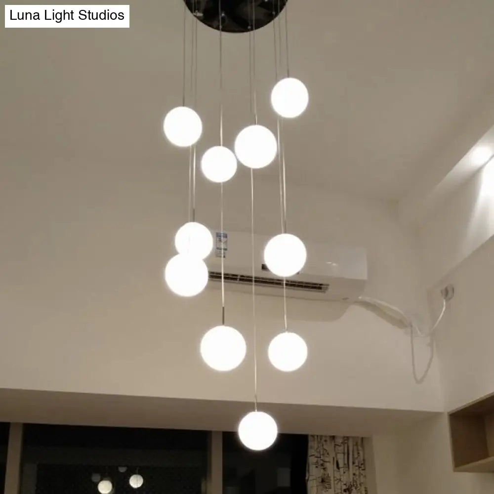 Simplicity Silver Glass Pendant Chandelier - Cream Spherical Design For Lobby Stairs Ceiling Hang