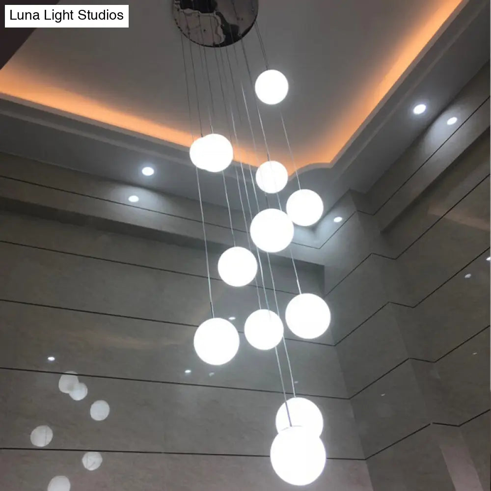 Simplicity Silver Glass Pendant Chandelier - Cream Spherical Design For Lobby Stairs Ceiling Hang