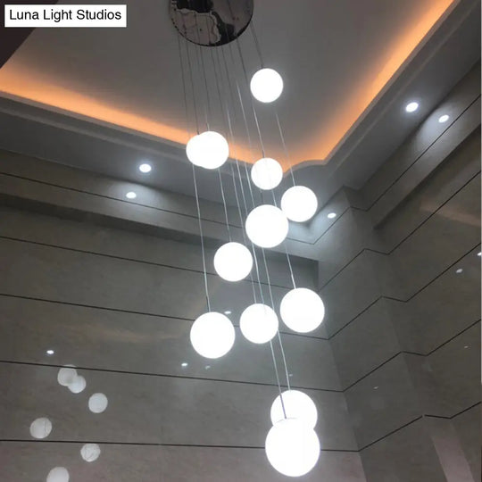 Simplicity Silver Glass Pendant Chandelier - Cream Spherical Design For Lobby Stairs Ceiling Hang