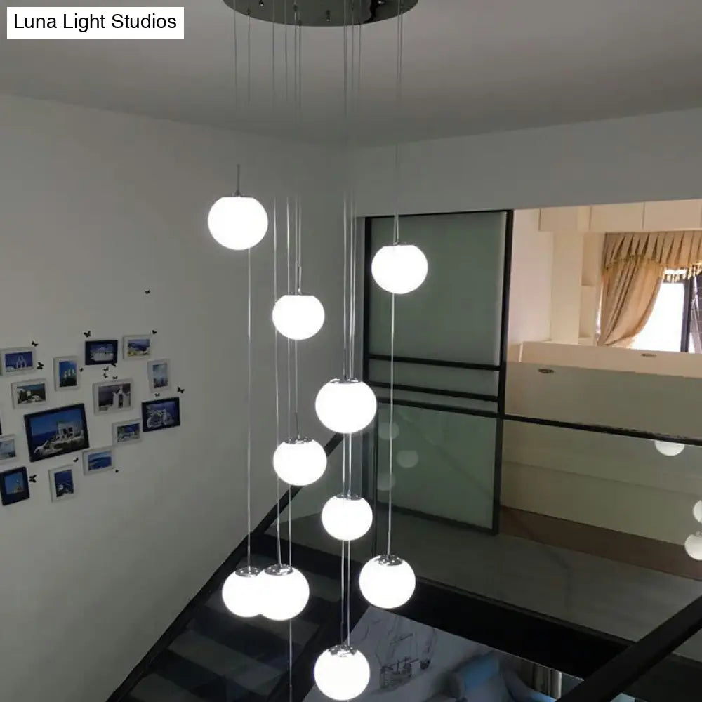 Simplicity Silver Glass Pendant Chandelier - Cream Spherical Design For Lobby Stairs Ceiling Hang