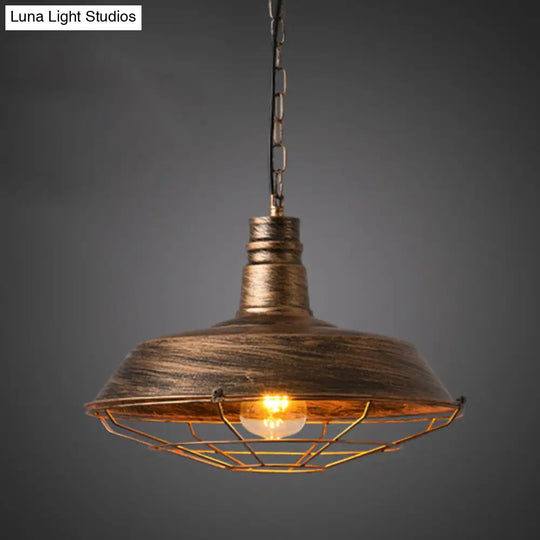 Simplicity Iron Pot Cover Hanging Lamp - Single-Bulb Restaurant Ceiling Lighting Fixture Bronze /