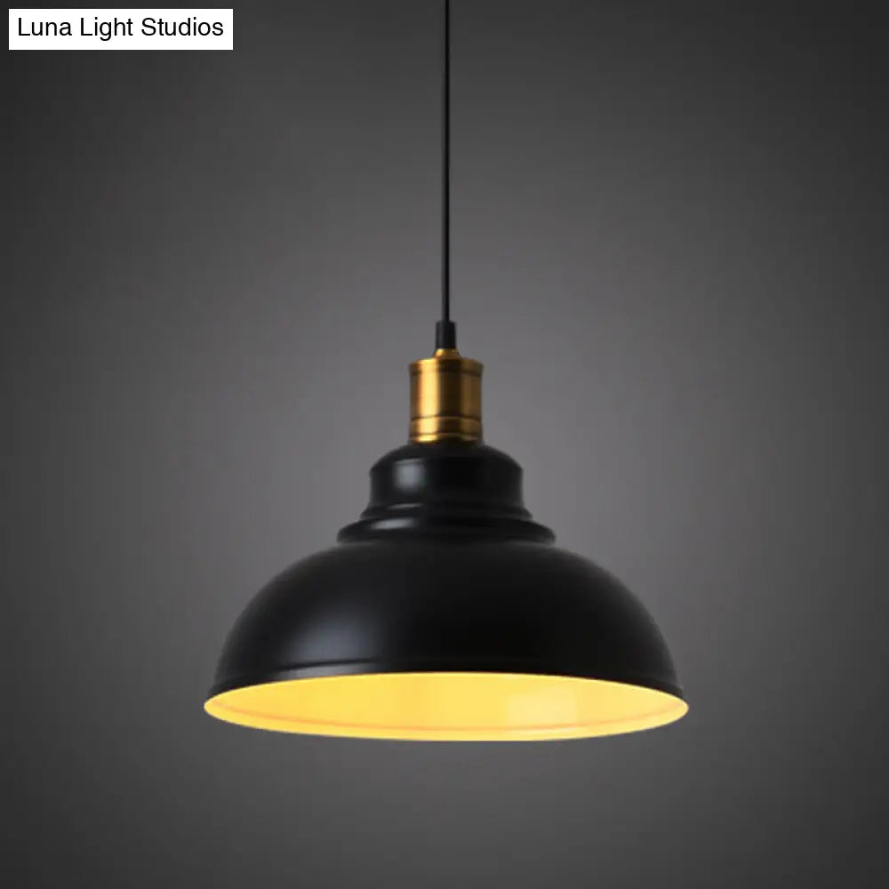 Simplicity Iron Pot Cover Hanging Lamp - Single-Bulb Restaurant Ceiling Lighting Fixture Black Outer