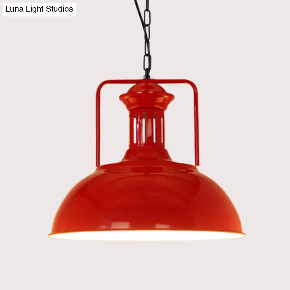 Simplicity Iron Pot Cover Hanging Lamp - Single-Bulb Restaurant Ceiling Lighting Fixture Red / With