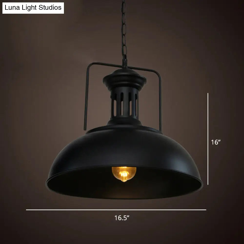 Simplicity Iron Pot Cover Hanging Lamp - Single-Bulb Restaurant Ceiling Lighting Fixture Black /