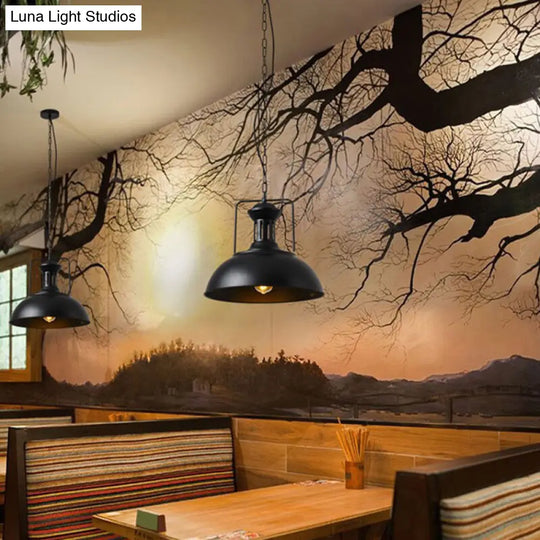Simplicity Iron Pot Cover Hanging Lamp - Single-Bulb Restaurant Ceiling Lighting Fixture