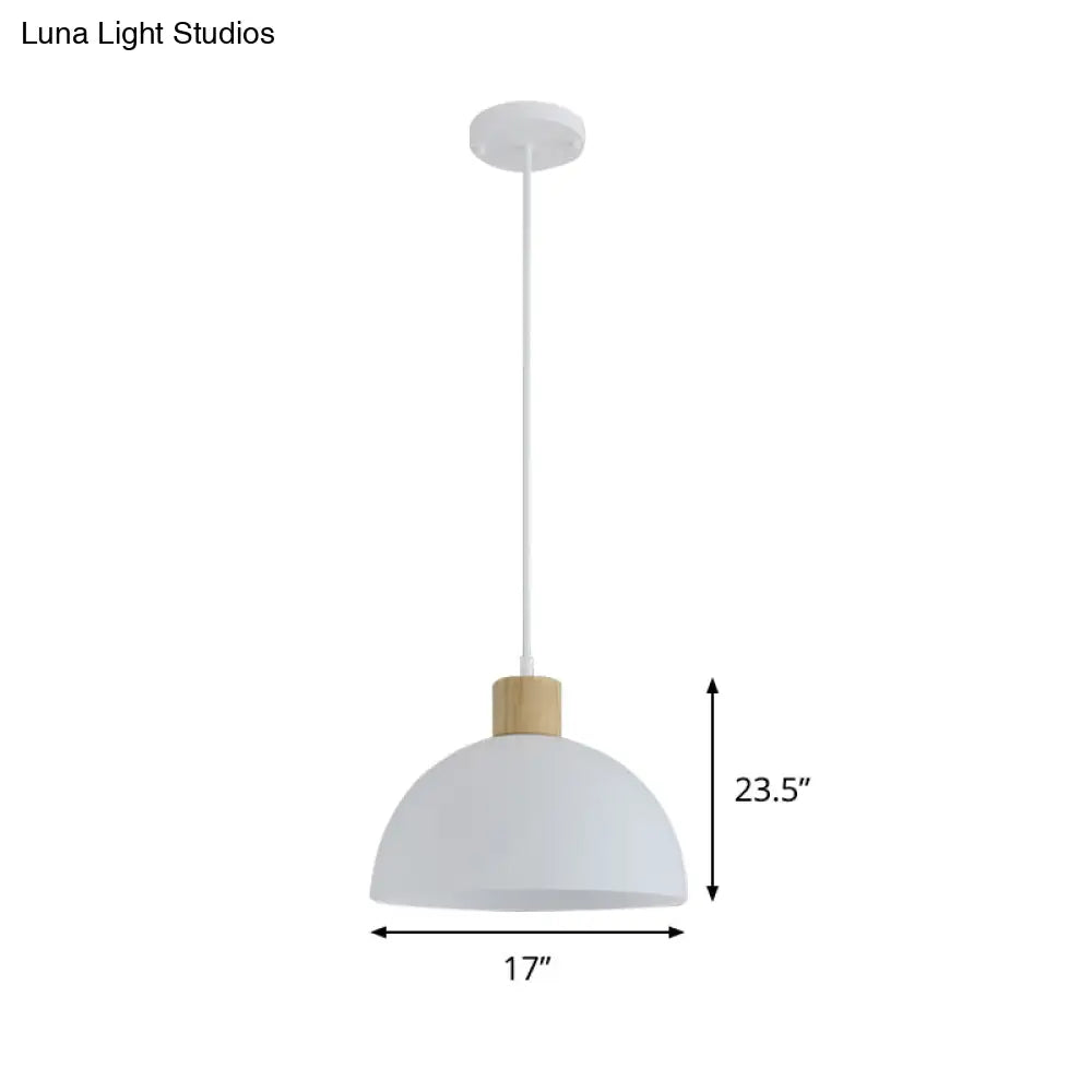 Simplicity Single White Acrylic Bowl Pendant Light With Wood Cap - Hanging Suspension