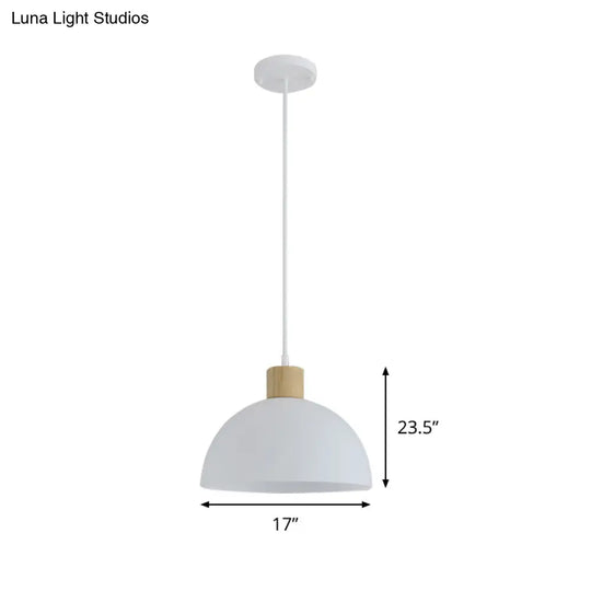 Simplicity Single White Acrylic Bowl Pendant Light With Wood Cap - Hanging Suspension