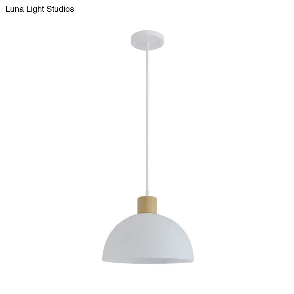 Simplicity Single White Acrylic Bowl Pendant Light With Wood Cap - Hanging Suspension