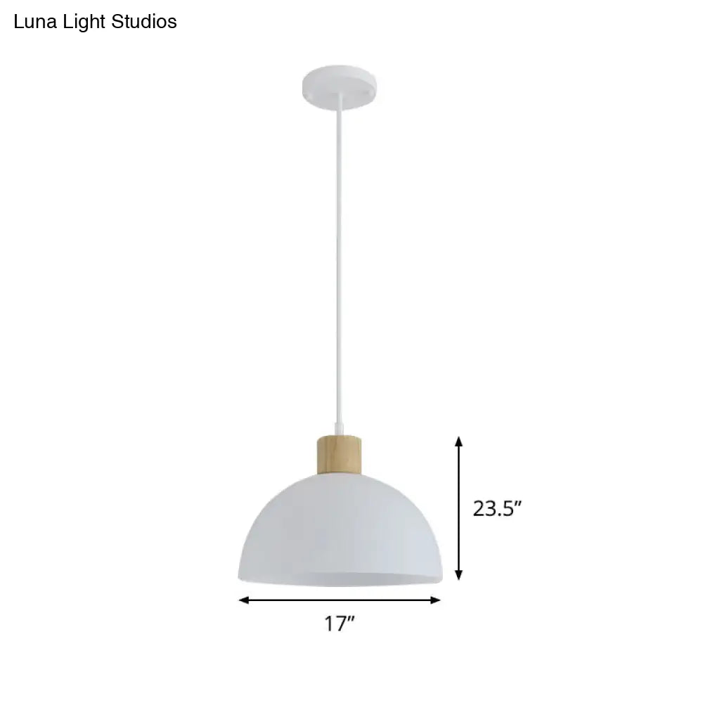 White Acrylic Bowl Pendant Light With Wooden Cap - Simple Single Hanging Suspension