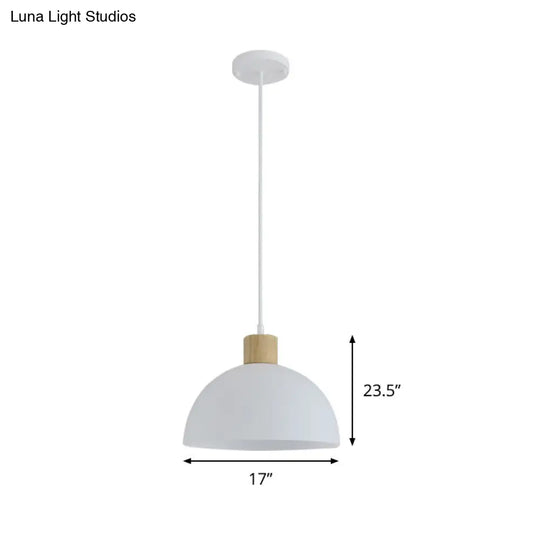 White Acrylic Bowl Pendant Light With Wooden Cap - Simple Single Hanging Suspension