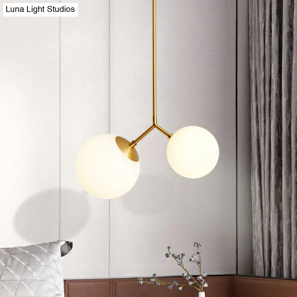 Simplicity Sphere Pendant Light Kit - Cream Glass Gold Finish 2-Head Bedside Chandelier