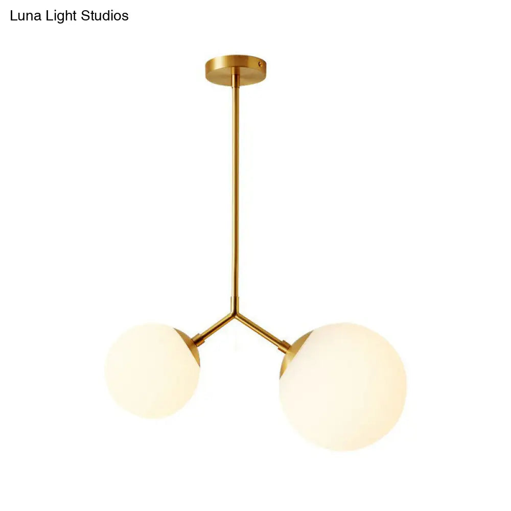 Simplicity Sphere Pendant Light Kit - Cream Glass Gold Finish 2-Head Bedside Chandelier