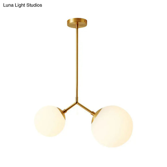 Simplicity Sphere Pendant Light Kit - Cream Glass Gold Finish 2-Head Bedside Chandelier