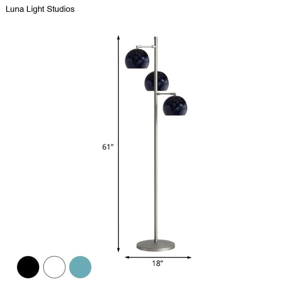 Simplicity Sphere-Shaped Metal Floor Lamp With 3 Heads In Black/White/Blue - Ideal For Living Room