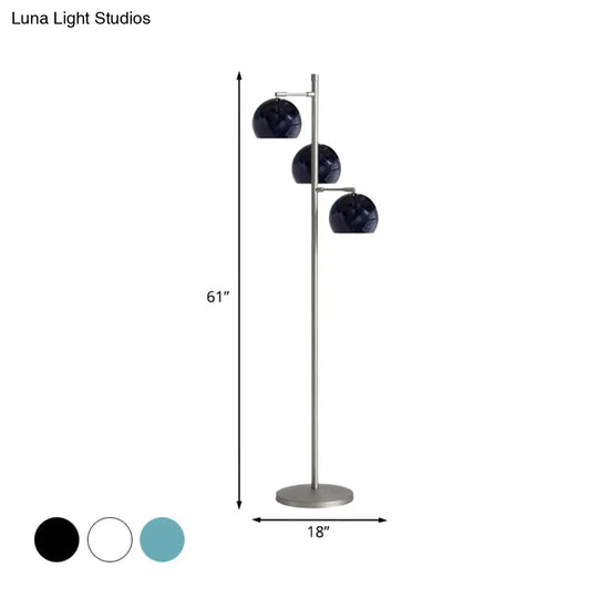 Simplicity Sphere-Shaped Metal Floor Lamp With 3 Heads In Black/White/Blue - Ideal For Living Room