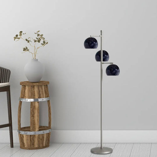 Simplicity Sphere-Shaped Metal Floor Lamp With 3 Heads In Black/White/Blue - Ideal For Living Room