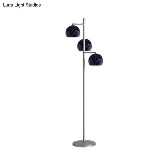 Simplicity Sphere-Shaped Metal Floor Lamp With 3 Heads In Black/White/Blue - Ideal For Living Room