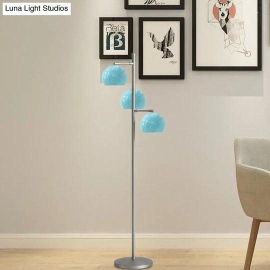 Simplicity Sphere-Shaped Metal Floor Lamp With 3 Heads In Black/White/Blue - Ideal For Living Room