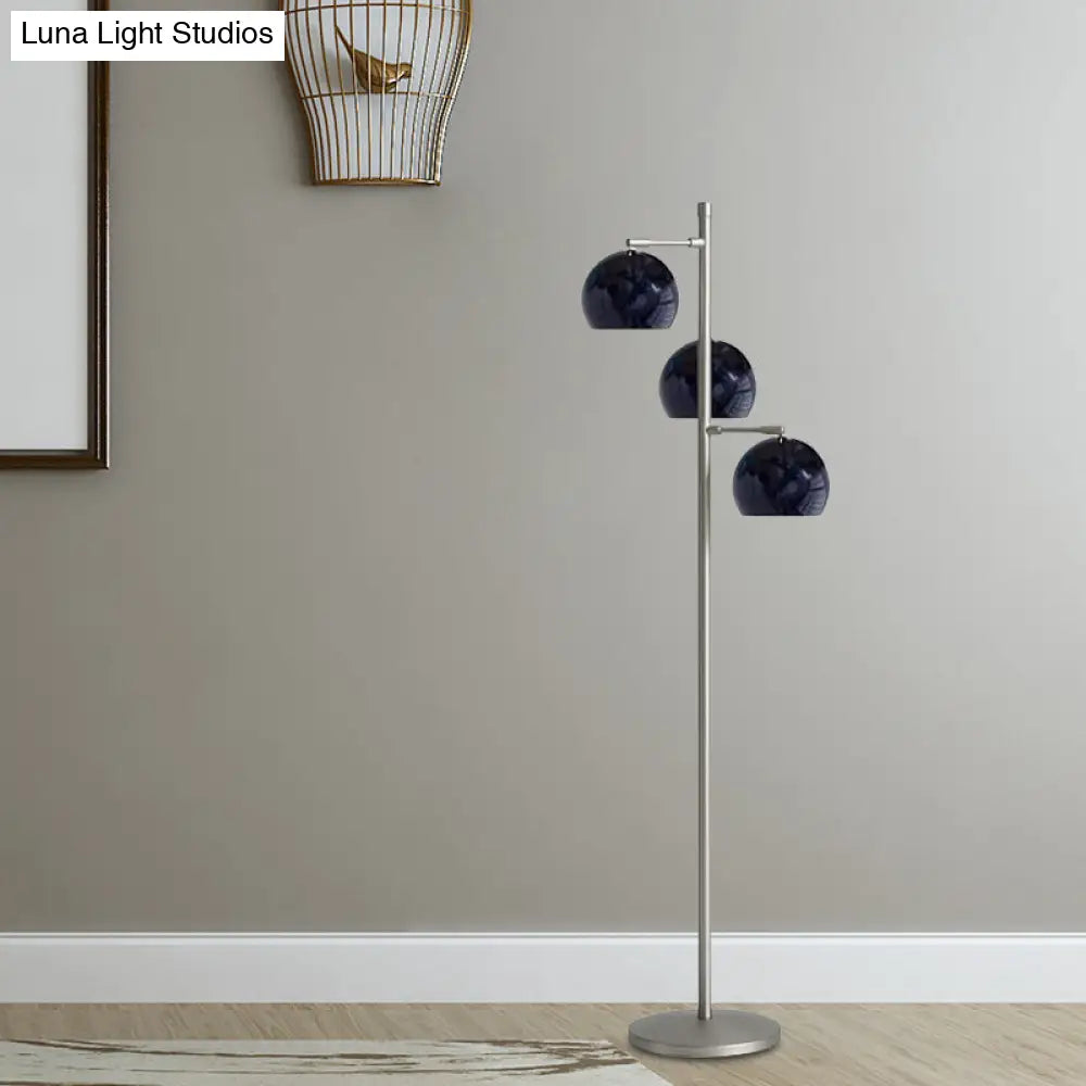 Simplicity Sphere-Shaped Metal Floor Lamp With 3 Heads In Black/White/Blue - Ideal For Living Room