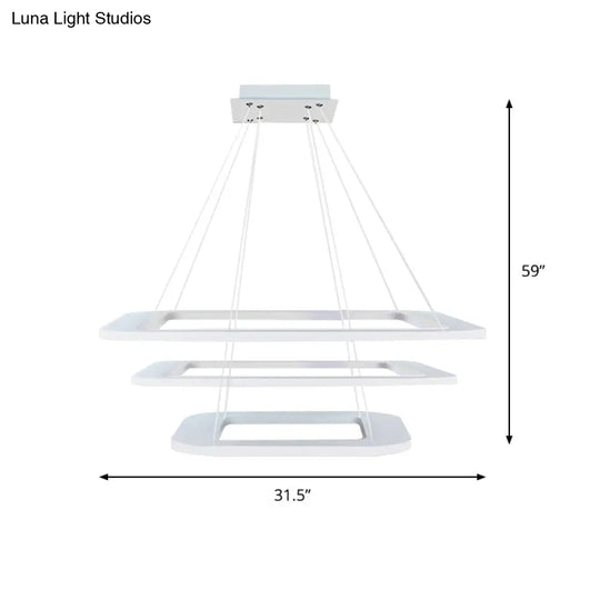 Simplicity Square Led Chandelier - Acrylic Office Pendant Light In Warm/White/Natural