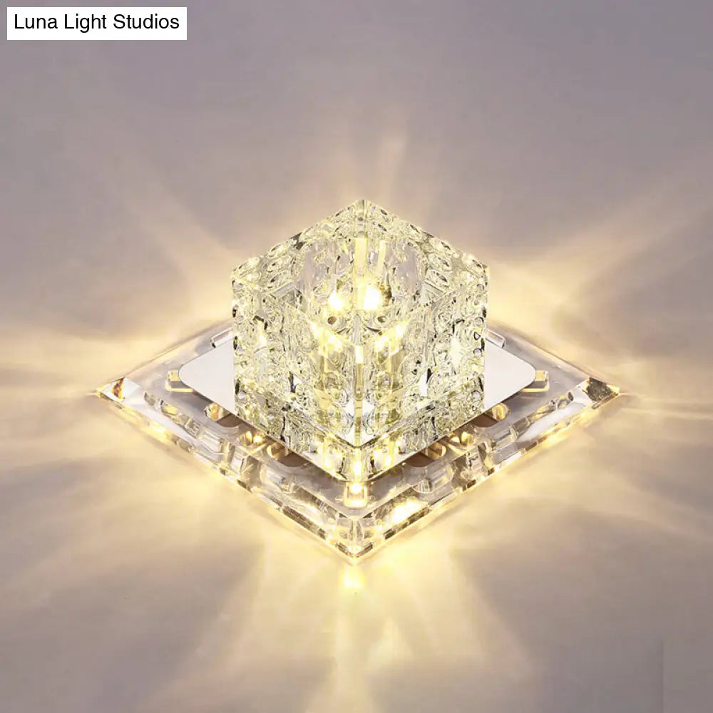 Simplicity Square Led Crystal Flush Mount Ceiling Light - Clear For Entryways / 5.5 Warm