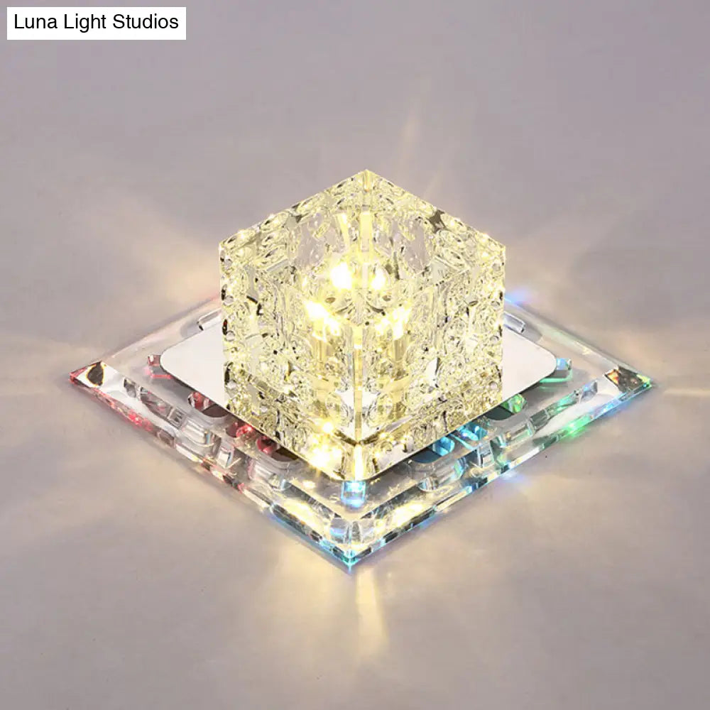 Simplicity Square Led Crystal Flush Mount Ceiling Light - Clear For Entryways / 7 Color
