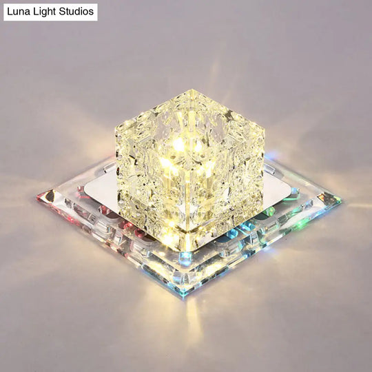 Simplicity Square Led Crystal Flush Mount Ceiling Light - Clear For Entryways / 7 Color
