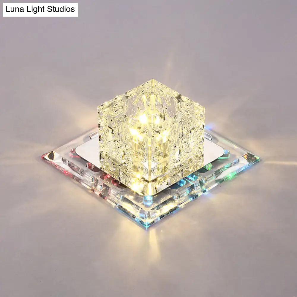 Simplicity Square Led Crystal Flush Mount Ceiling Light - Clear For Entryways / 5.5 7 Color