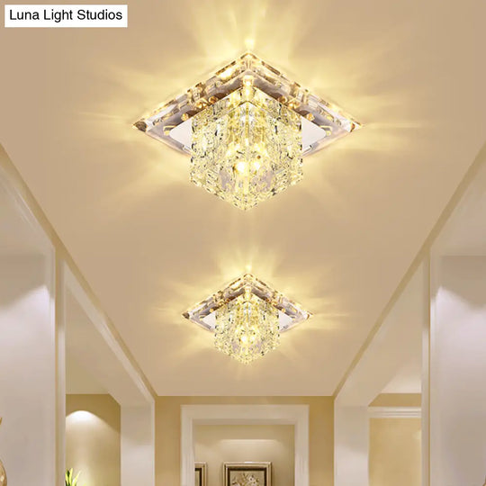 Simplicity Square Led Crystal Flush Mount Ceiling Light - Clear For Entryways