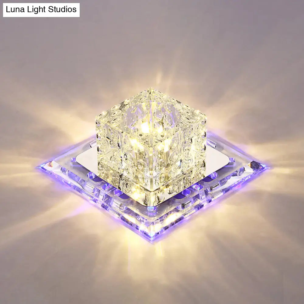 Simplicity Square Led Crystal Flush Mount Ceiling Light - Clear For Entryways / 5.5 Blue