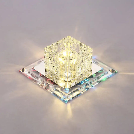 Simplicity Square Led Crystal Flush Mount Ceiling Light - Clear For Entryways / 5.5’ 7 Color