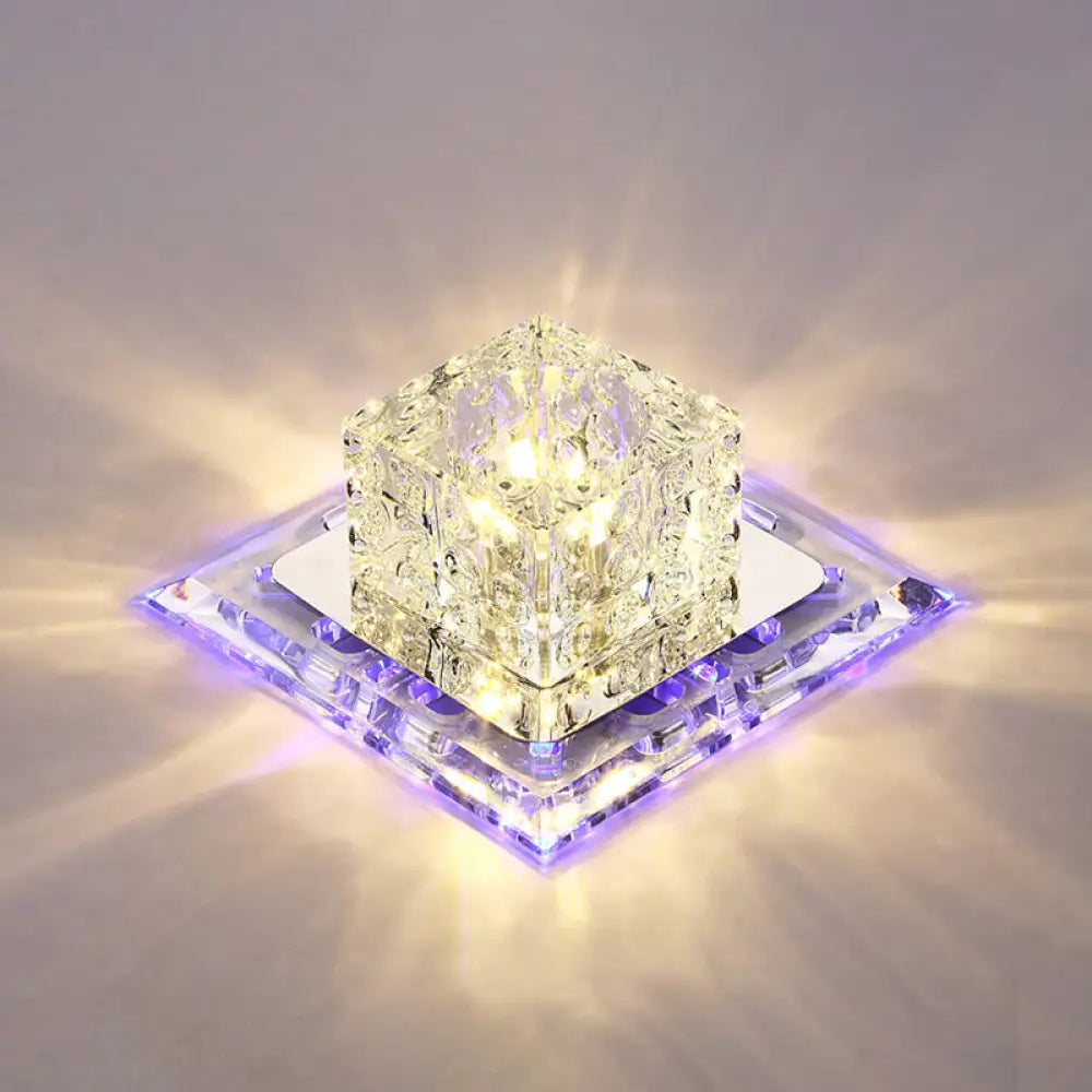 Simplicity Square Led Crystal Flush Mount Ceiling Light - Clear For Entryways / 5.5’ Blue