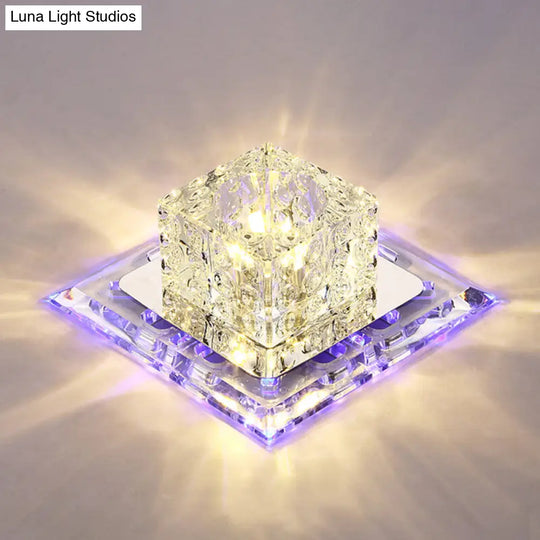 Simplicity Square Led Crystal Flush Mount Ceiling Light - Clear For Entryways / 7 Blue