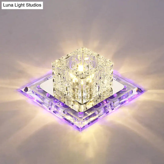 Simplicity Square Led Crystal Flush Mount Ceiling Light - Clear For Entryways / 5.5 Purple