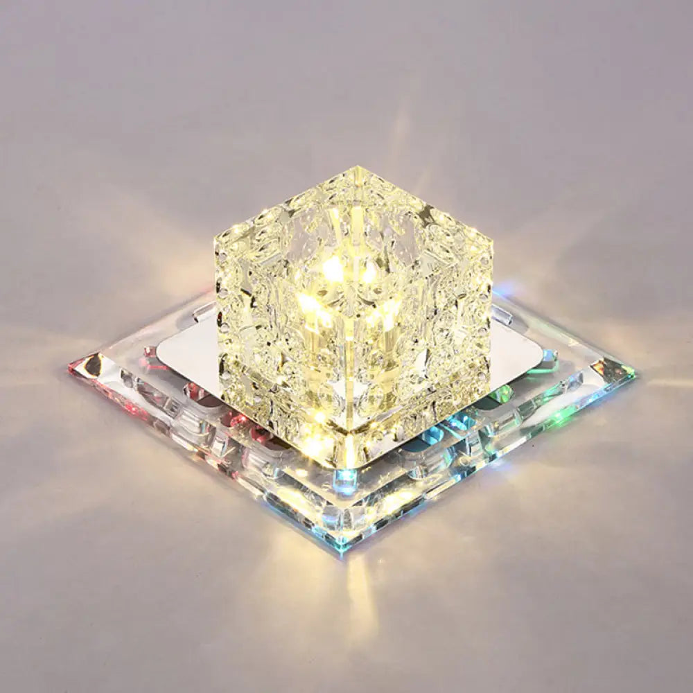 Simplicity Square Led Crystal Flush Mount Ceiling Light - Clear For Entryways / 7’ 7 Color