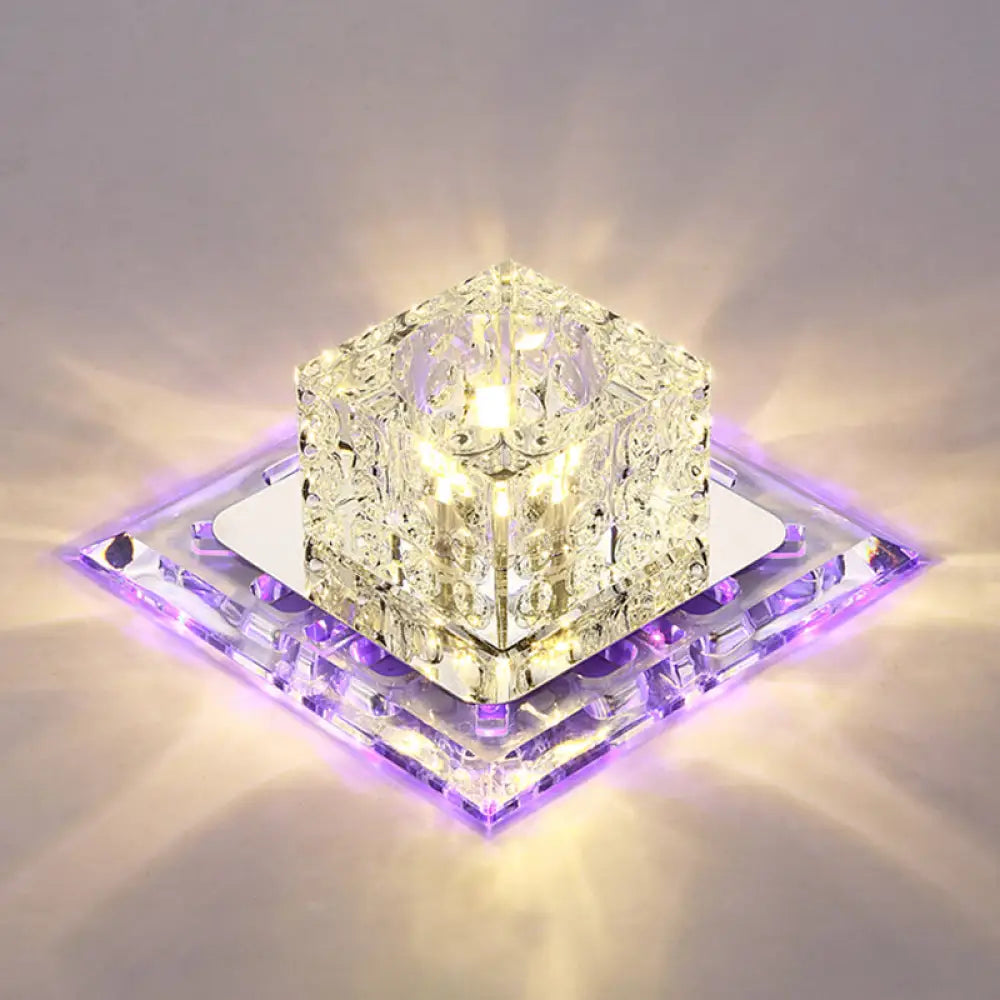 Simplicity Square Led Crystal Flush Mount Ceiling Light - Clear For Entryways / 7’ Purple