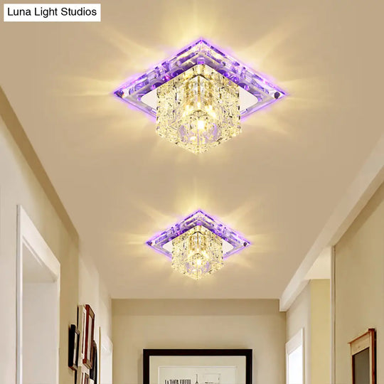 Simplicity Square Led Crystal Flush Mount Ceiling Light - Clear For Entryways