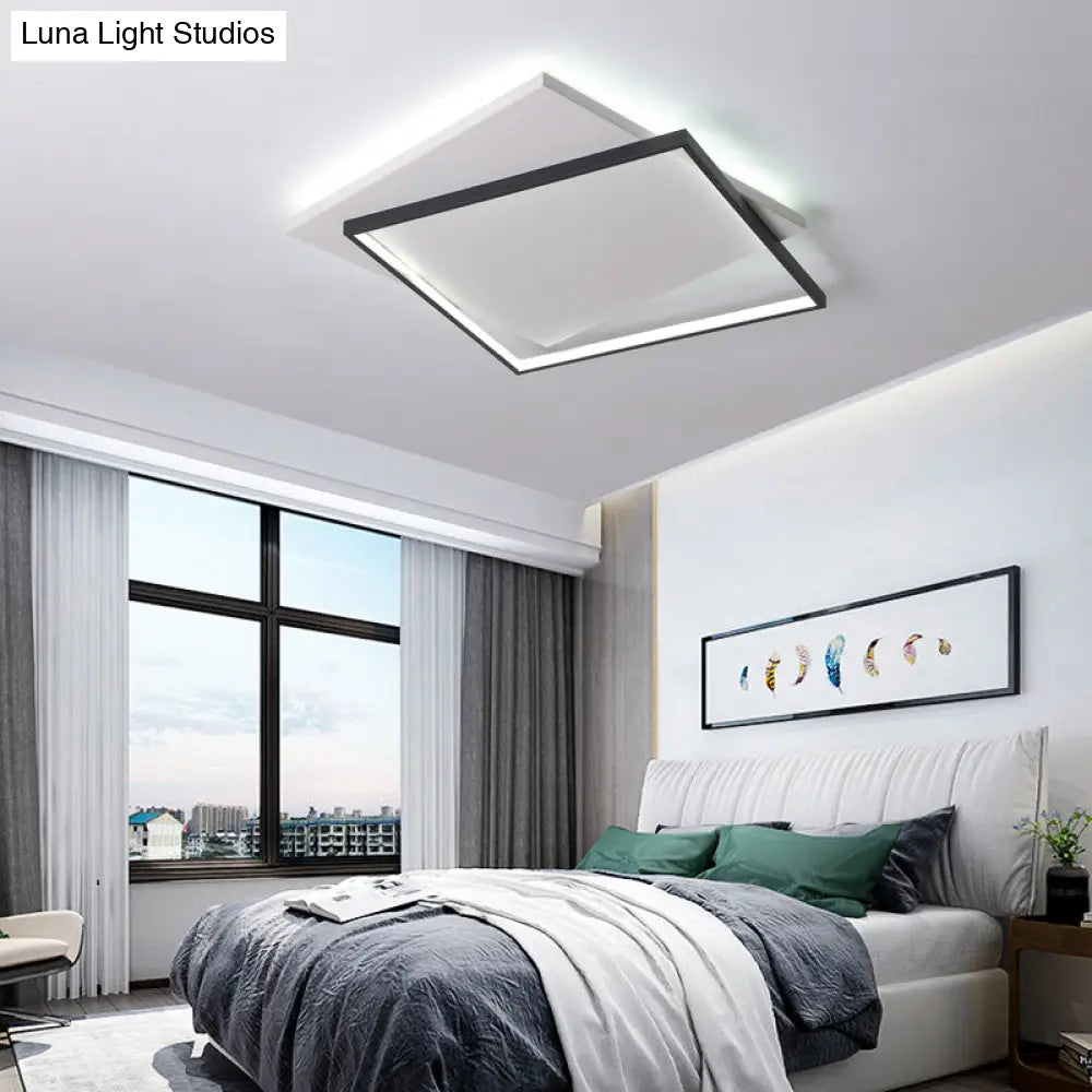 Simplicity Square Led Flush Mount Ceiling Light For Living Room - White-Black Acrylic Design