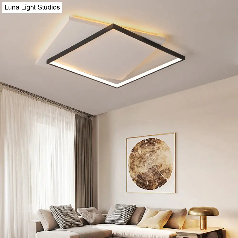 Simplicity Square Led Flush Mount Ceiling Light For Living Room - White-Black Acrylic Design