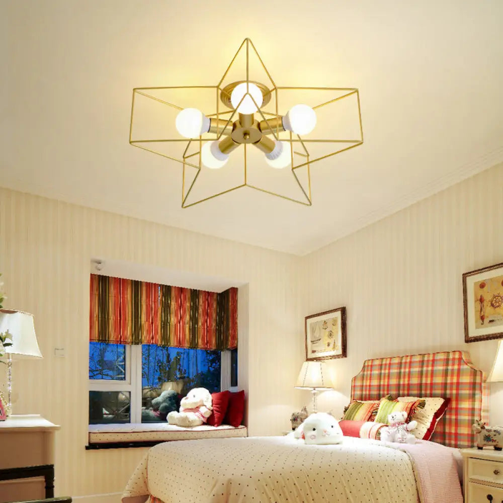 Simplicity Star - Shape 5 Head Flush Ceiling Light Fixture For Bedroom Gold