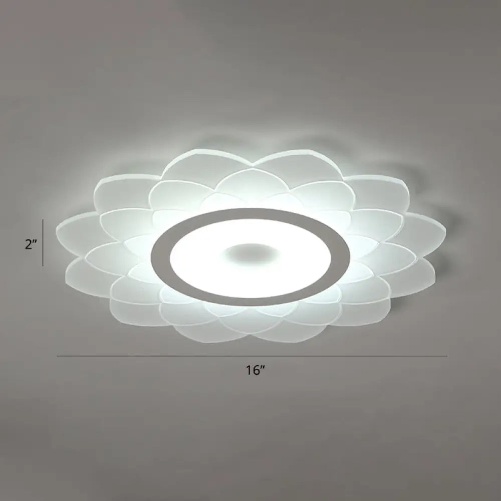 Simplicity White Acrylic Sunflower Flushmount Led Ceiling Lamp For Bedroom / 16’